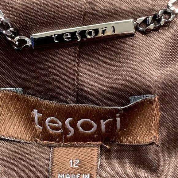 Vintage Tesori Blazer Jacket Crushed Brown Velvet Gold Metallic Button Tailored - Picture 6 of 8